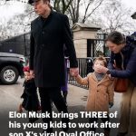 Elon Musk brings THREE of his young kids to work after son X’s viral Oval Office performance