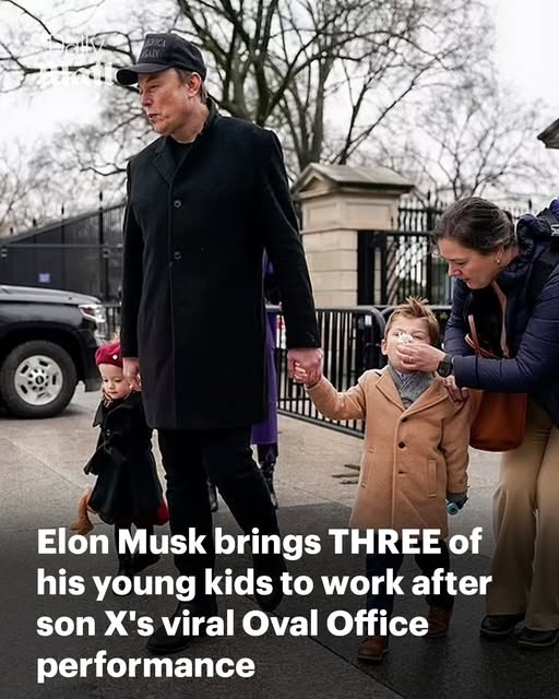 Elon Musk brings THREE of his young kids to work after son X’s viral Oval Office performance