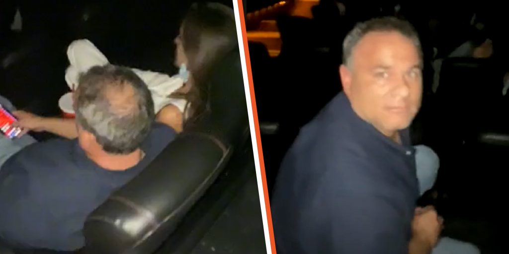 Man Peacefully Watches Movie with Mistress until Wife Appears behind Him