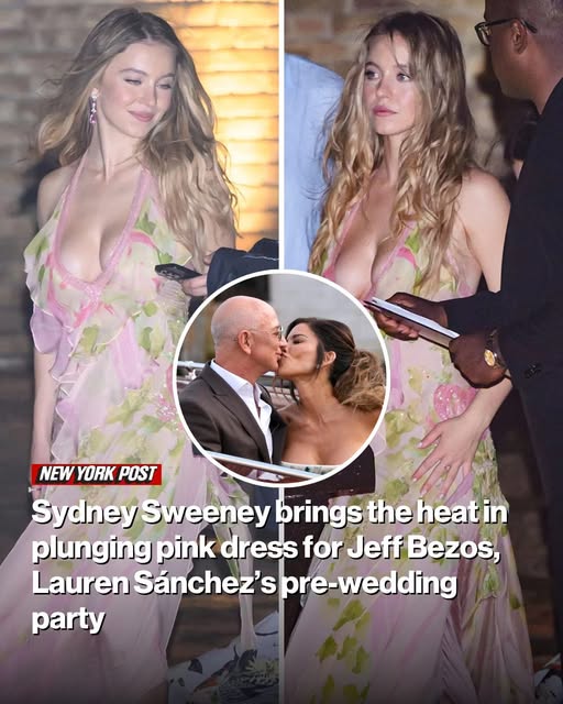 Sydney Sweeney brings the heat in plunging pink dress for Jeff Bezos, Lauren Sánchez’s pre-wedding party